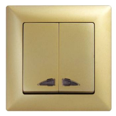 Выключатель двухклавишный с подсветкой Gunsan Visage золото