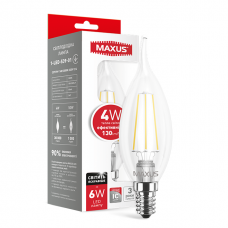 LED лампа MAXUS (filam), C37 TL, 4W, тепле світло, E14 (1-LED-539-01)