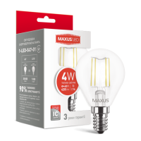 LED лампа MAXUS (filam), G45, 4W, тепле світло, E14 (1-LED-547-01)