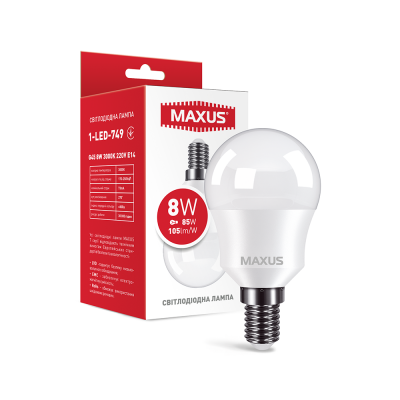 Лампа светодиодная MAXUS 1-LED-749 G45 8W 3000K 220V E14