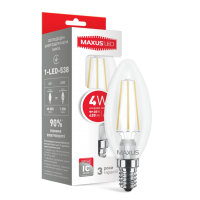 LED лампа MAXUS (filam), C37, 4W, яскраве світло, E14 (1-LED-538-01)