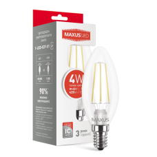 LED лампа MAXUS (filam), C37, 4W, тепле світло, E14 (1-LED-537-01)