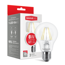 LED лампа MAXUS (filam), А60, 8W, яскраве світло, E27 (1-LED-566)