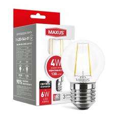 LED лампа MAXUS (filam), G45, 4W, яскраве світло, E27 (1-LED-546-01)