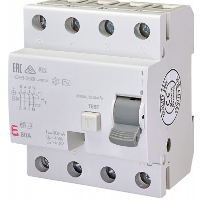УЗО EFI-4 80/0.03 тип AC (10kA) ETI 2062145